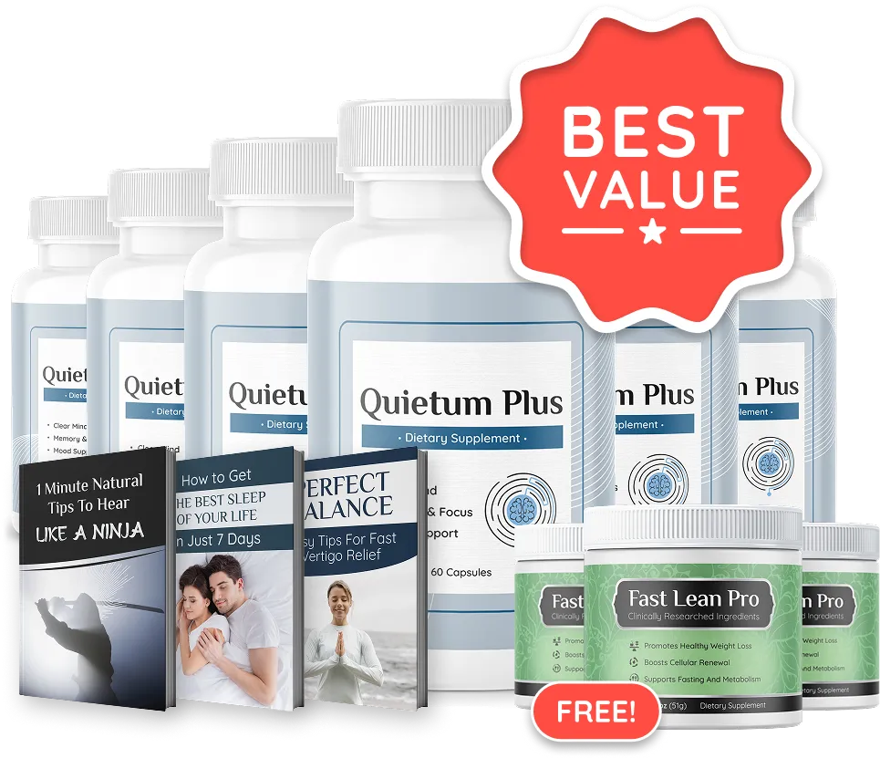 Six-bottle Quietum Plus best value pack with three free bonus guides